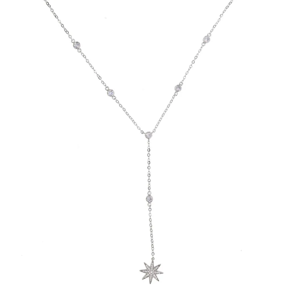 OL lady fashion jewelry sun burst charm pendant cz station link chain long sexy women lariat Long chain layer necklace - Image 3