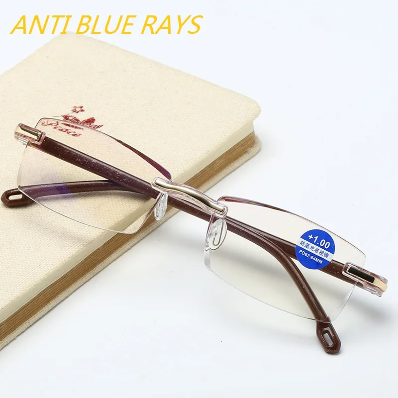 Ultralight Rimless Reading Glasses Men Women Business Anti-Blu-Ray Dimond Cutting Computer Reading Glasses Presbyopia 1.5 women