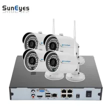 SunEyes SP-VK741W-E-POE 720P HD 4CH IP CCTV Camera NVR Kit 1SATA Port with 4pcs HD Wireless and POE Mini IP Camera Outdoor P2P