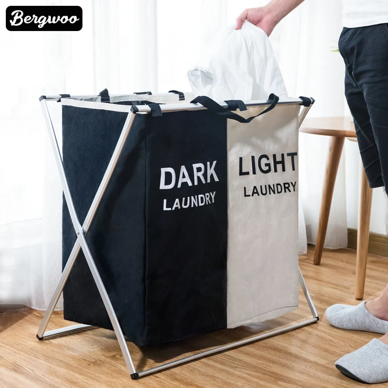 

High Capacity Folding Oxford Fabric Laundry Basket Two or Three Grid Foldable Laundry Basket