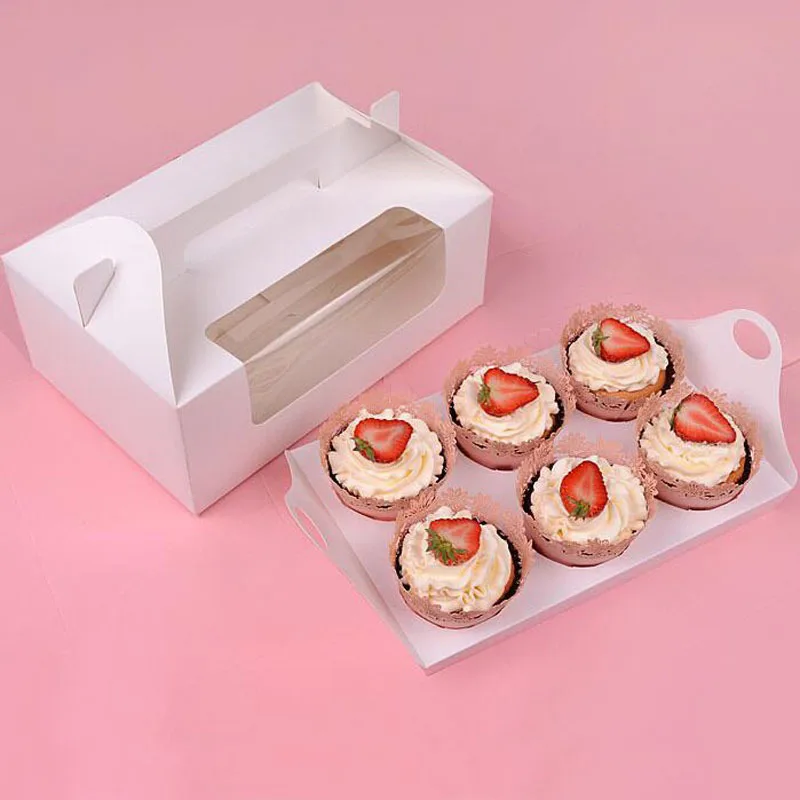 Scatola per torta in tazza di carta da 10/20 pezzi 1/2/4/6 fori scatola per Muffin con finestra trasparente scatola per imballaggio da forno portatile in cartone bianco  15