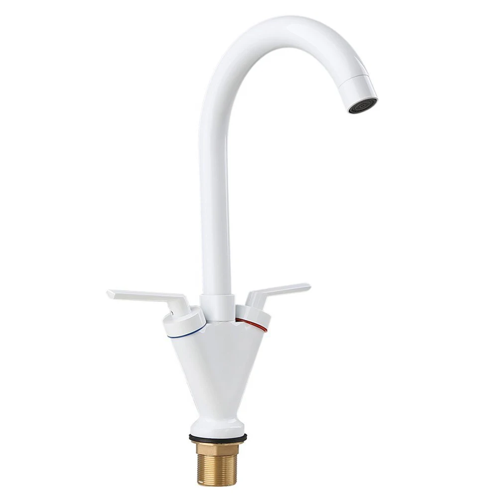 grilled paint Kitchen Faucet Sink Tap Dual Lever Swivel Spout Rotating Nozzle white