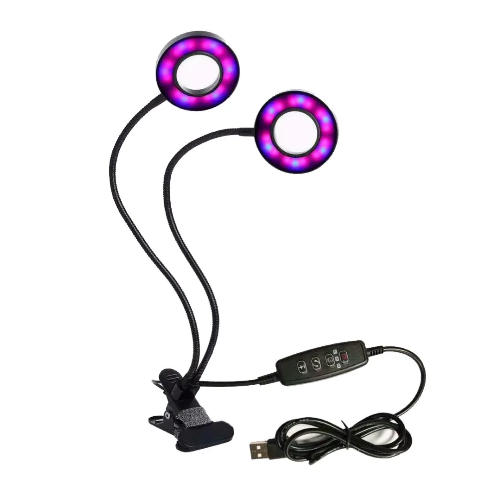 

Dual-head LED Grow Light with Clip USB Power LED Plant Growth Light Timer function plant lamp 48leds 12W grow light for Plants