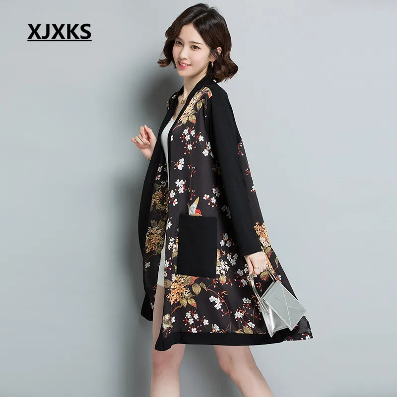 Black Floral XJXKS женский свитер модный вязаный свитер с v-образным вырезом с длинным рукавом и карманом Женский Уличная женский кардиган Топы - Цвет: Black Floral