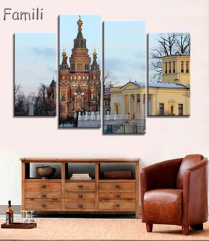 

4Pcs/set Exclusive Sale Russian Architecture Home Decorative Animal Oil Painting Bedroom Living Room Landscape Canvas Painting