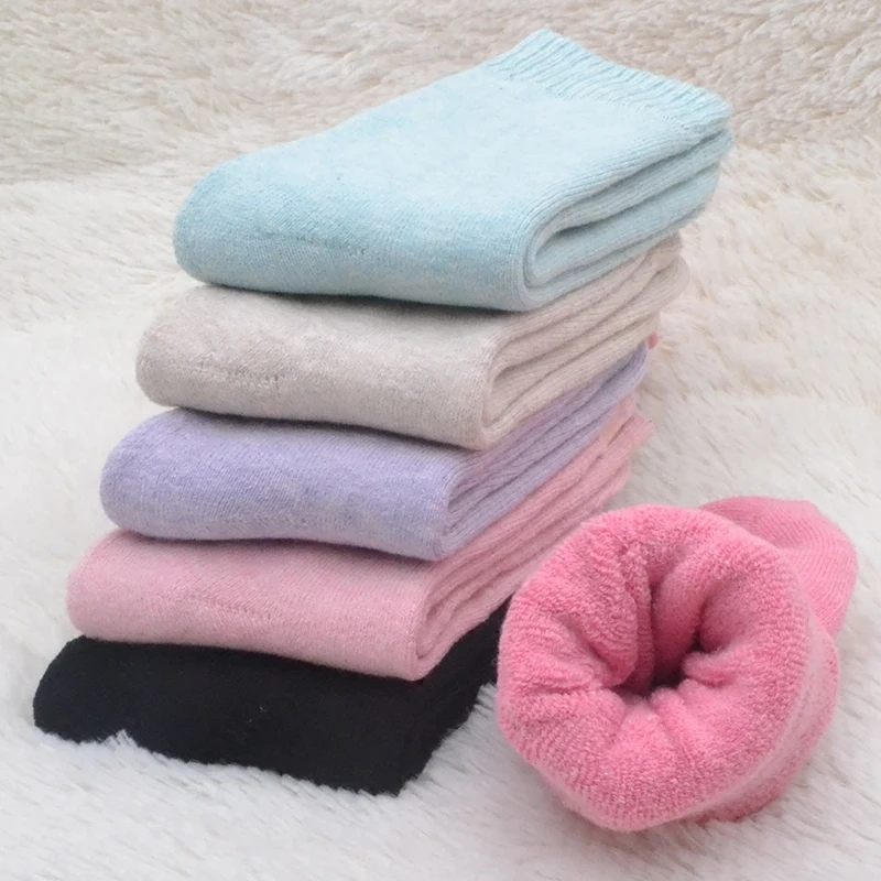 Теплые толстые флисовые хлопковые носки для женщин; сезон осень-зима; 5 пар/лот; цена