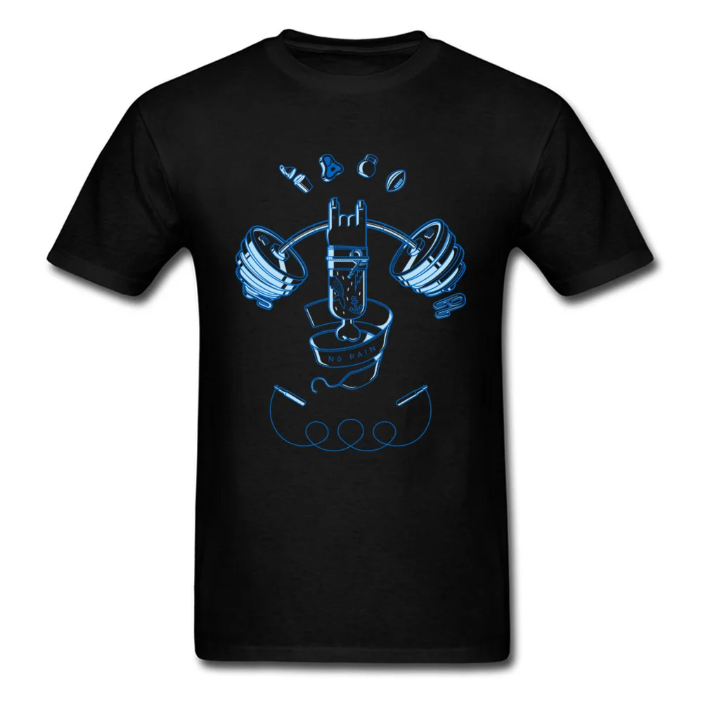

No Pain 2018 Funny Cartoon T-shirt Weightlifting Lover Men Black Blue Cool Tops Cotton T Shirt Summer Rock Clothing