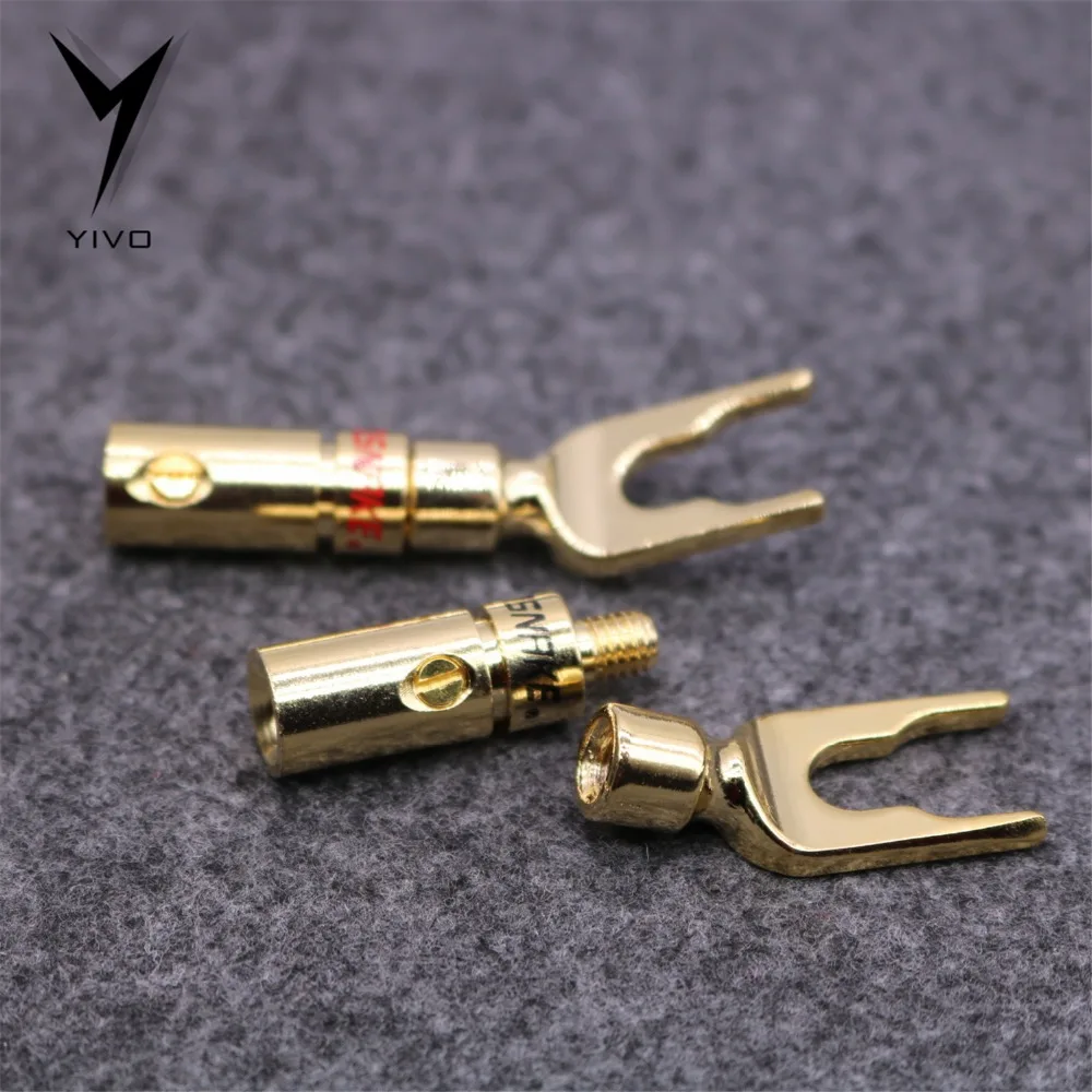 

8pcs Hi-end HiFi Gold Plated Y spade U type Audio Jack Male Banana Plug Plugs Speaker connectors Horn plug