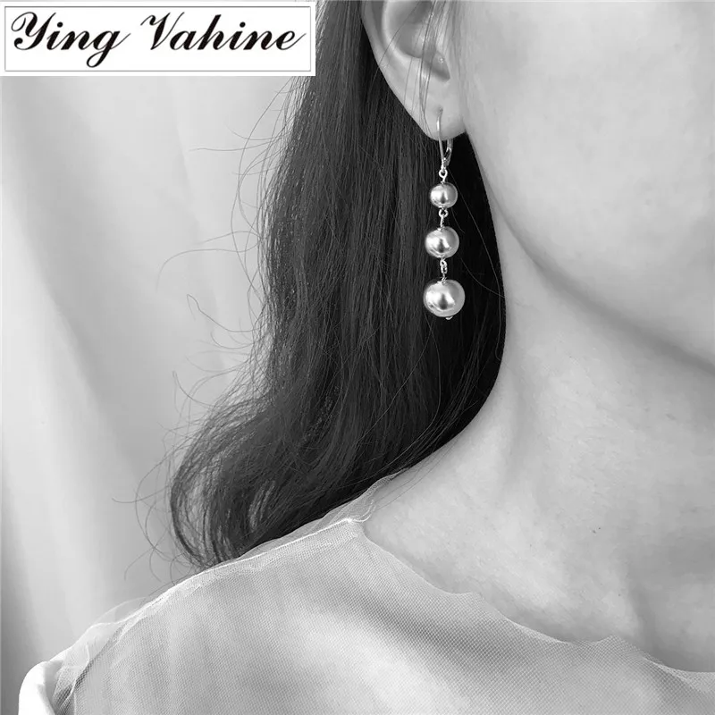 

ying Vahine New 1pcs Single Piercing Earring 100% 925 Sterling Silver Big Round Beads Long Drop Earrings for Women oorbellen