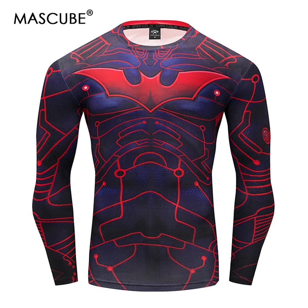

MASCUBE Hot 2018 Superhero Batman Men Long Sleeve T Shirt Gym Compression Tights Tops Fitness T-shirt Thermal Under Top