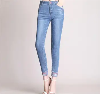 

WYWAN Casual Straight Leg Denim Jeans Women 2019 Spring High Waist Crop Trousers Ladies Asymmetrical Detail Blue Jeans