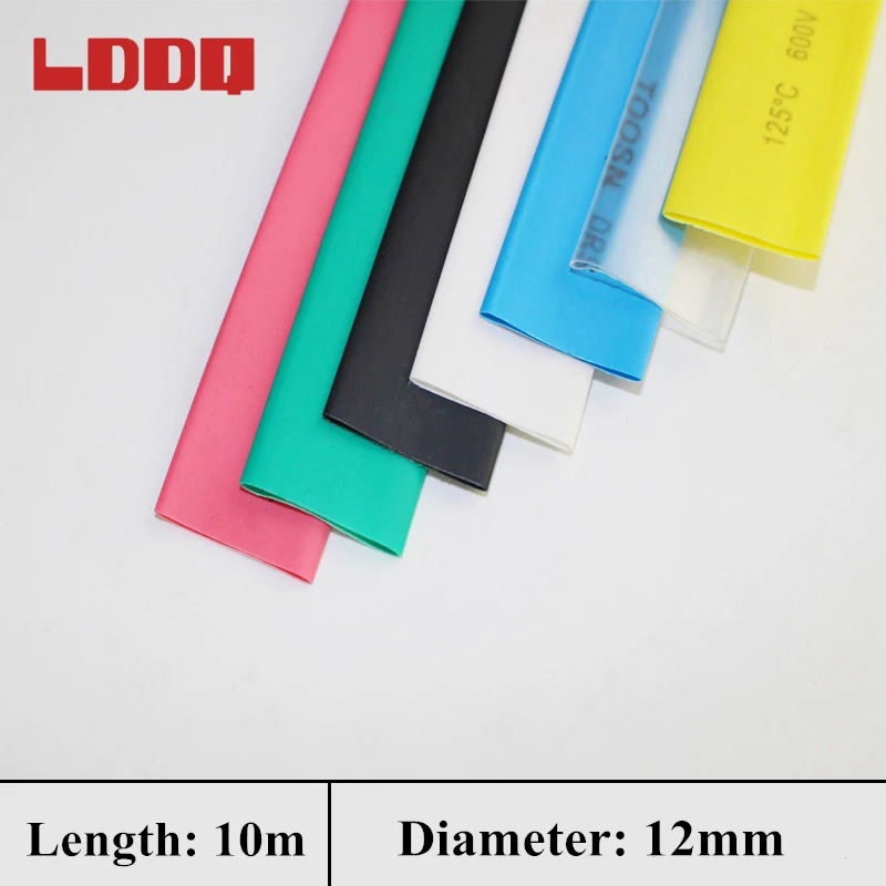 

New Arrival 10m Heat Shrink Tube Seven Colors Electrical Insulation Cable Tubing Wire Wrap Cable Kit Diameter 12mm Ratio 2:1