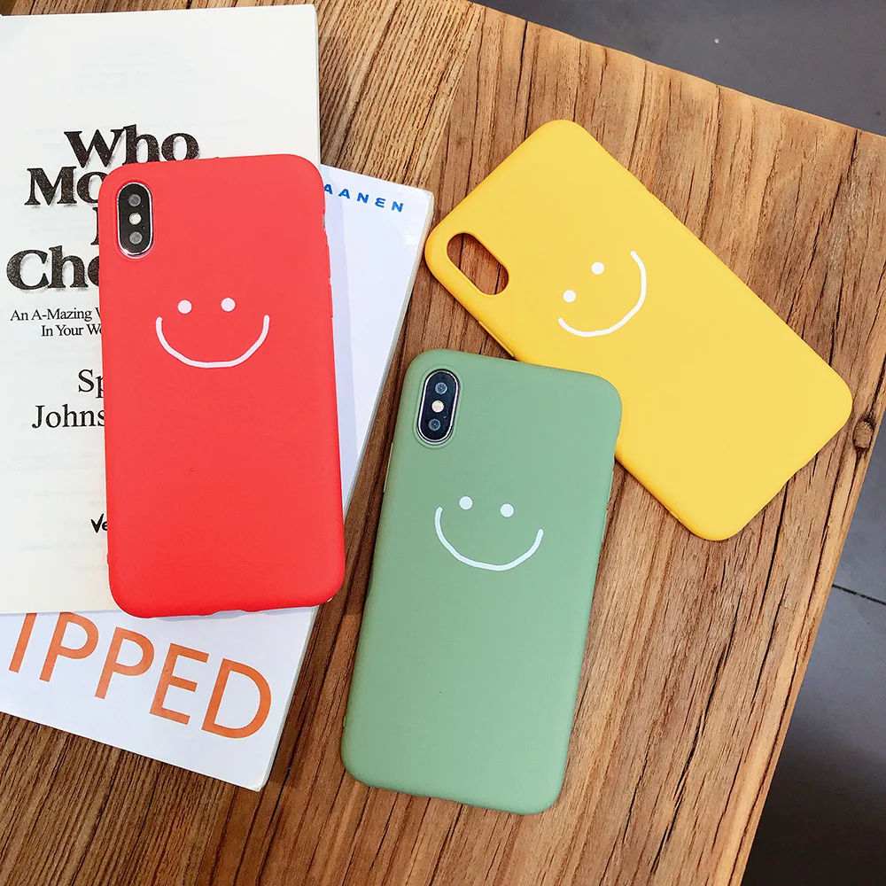 KIPX1083_6_JONSNOW Phone Case for iPhone X XR XS Max Candy Color Smiley Pattern Soft Silicone Case for iPhone 7 8 6S 6 Plus Back Cover
