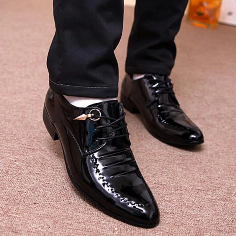 

Men Genuine Leather Pointed Toe Dress Shoes,Rubber Non-slip Cross-tied Lace-up Solid Color Leather Shoes Spring Autumn Outdoors