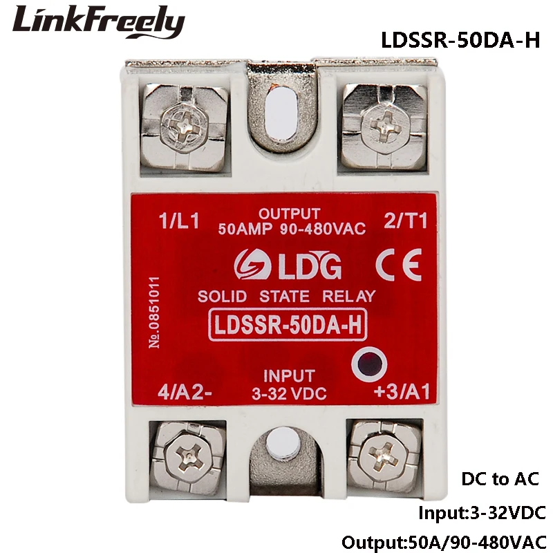 

SSR-50DA-H Solid State Relay 220V 50A 90-480VAC Output Input: DC 3V 3.3V 5V 12V 24V 32V Relay Module SSR DC AC 5V SSR 50DA -H