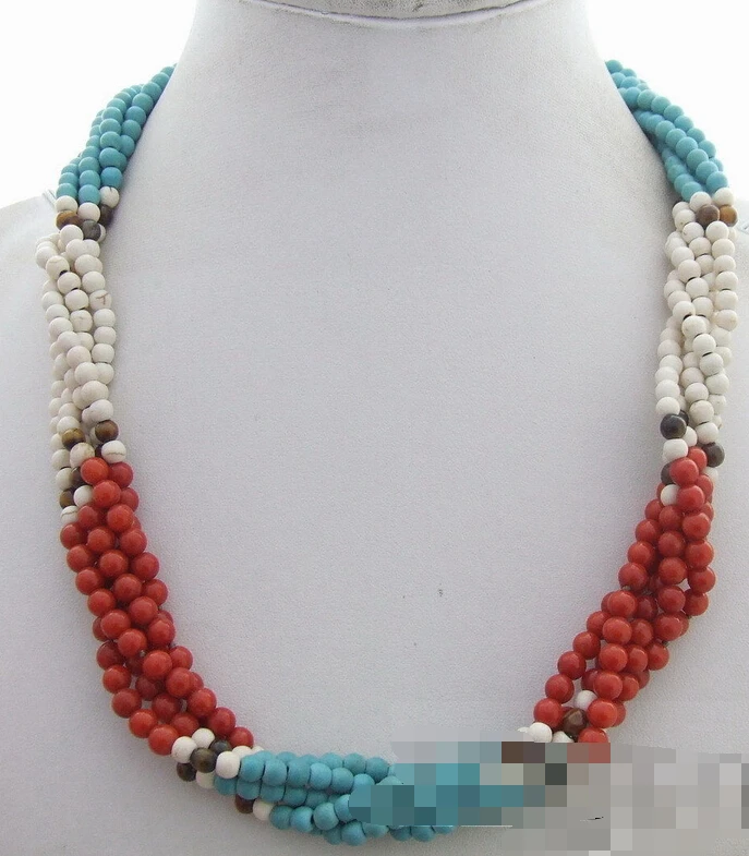 

1160 6Strds Coral&Turquoise&Tiger's Eye Necklace