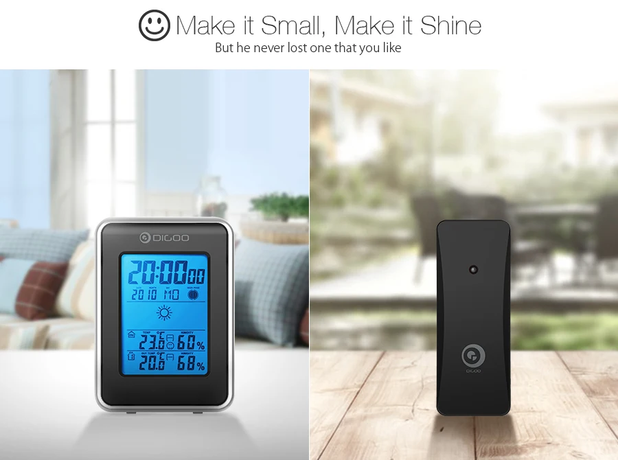 Digoo DG-TH1981 Weather Station Blue Backlit Hygrometer Thermometer Outdoor Forecast Sensor Clock