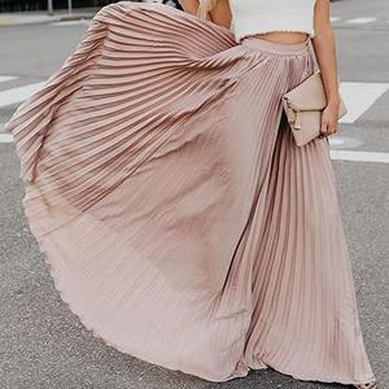 Новый осень 2019 г. женские элегантные повседневное модный бренд Макси Длинная юбка высокая талия большие качели длинные плиссированные