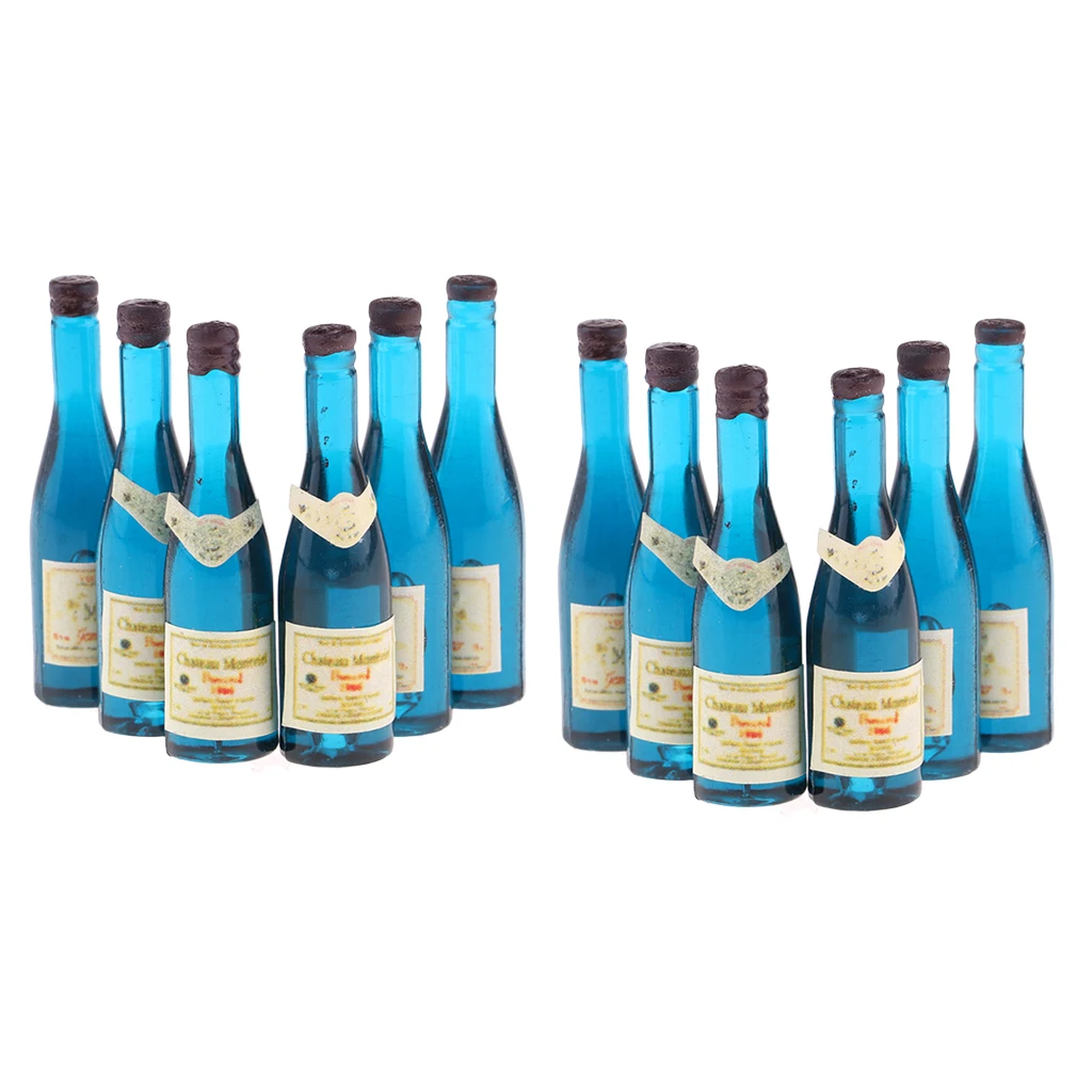 Dollhouse Beer Champagne Bottles Bulk (12 Pieces), 1:12 Scale Kitchen/ Dining Room/ Living Room/ Fairy Garden Life Scenes Decor