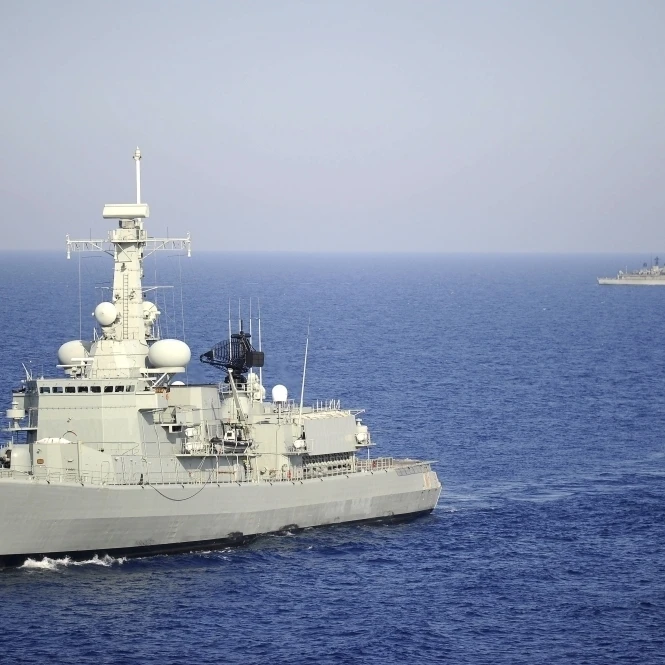 Portuguese navy frigate NRP Bartolomeu Dias in transit in the Mediterranean Sea Poster Print (34 x 22)