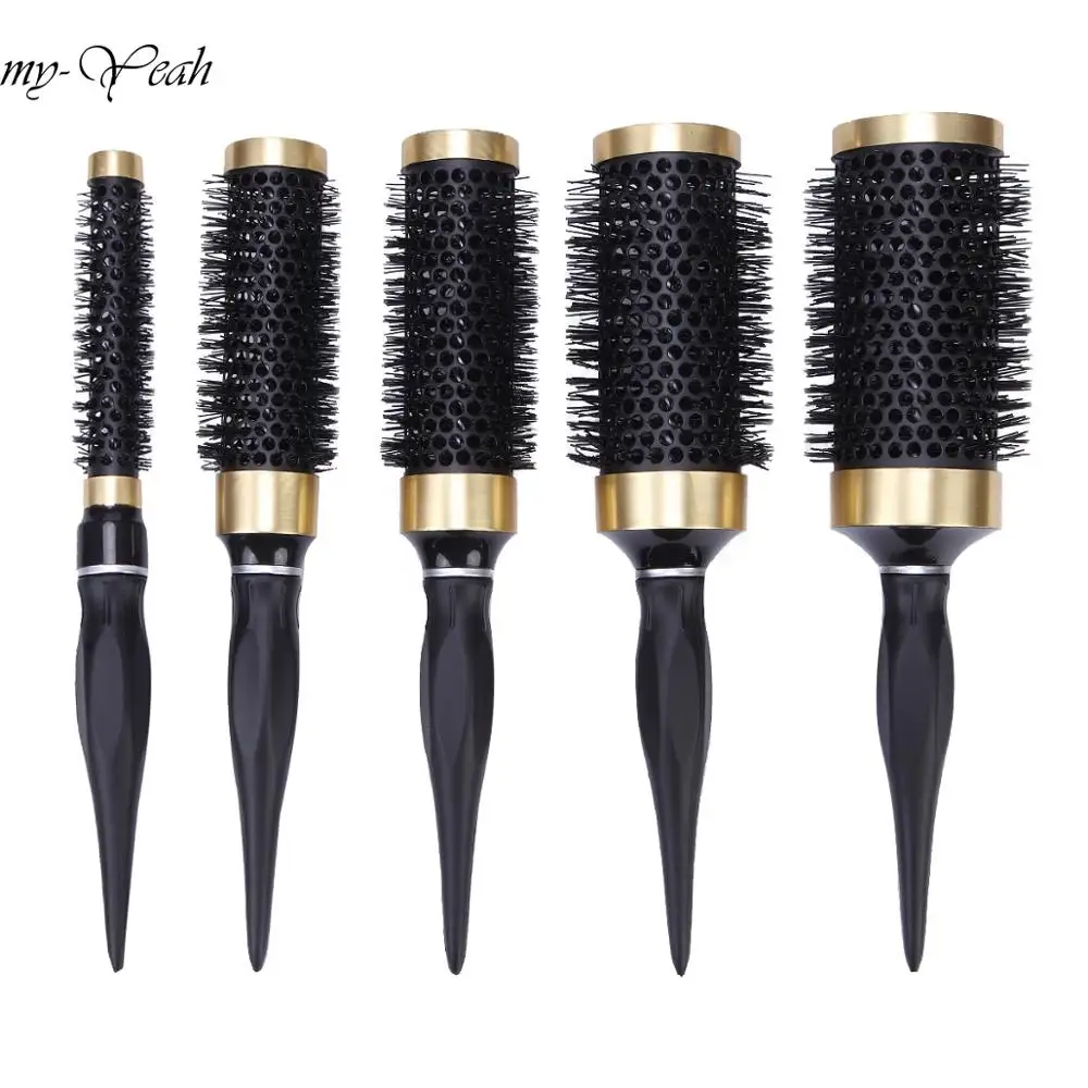 

5 size Ceramic Iron Hair Brush Anti-static High Temperature Resistant Round Barrel Comb Hairstyling Drying Curling Tool