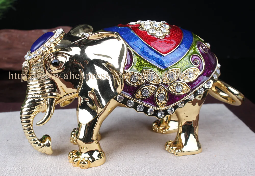 

Big Elephant Trinket Box Enamel Over Pewter Elephant Decorative Jewelry Trinket Box Animal Thailand Gift Good Luck Keepsake