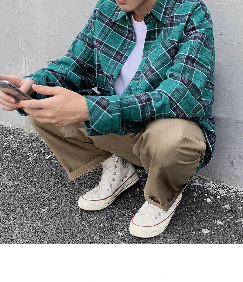 Privathinker, новинка, Мужская Уличная одежда, мужские рубашки с карманами в стиле хип-хоп, японские мужские Свободные Поддельные клетчатые рубашки из двух частей, Осенние