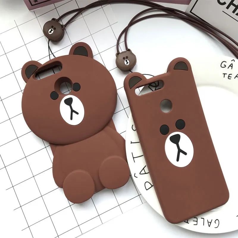 

Cute Cartoon 3D Bear Cat Phone Cover For Huawei Enjoy 7S/Huawei P Smart Case Soft Silicone Rubber Back Shell Enjoy7S PSmart Capa