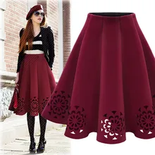 Women’s Fashion A-Line Solid Color Hollow Out Knee Length Pleated Skirt One Size