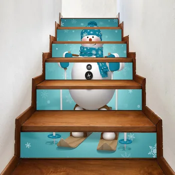 

6pcs/set Cute Snowman Xmas Stairs Sticker For Kid Room Bedroom PVC Adhesive Staircase Decoration DIY Waterproof Stairway Decal