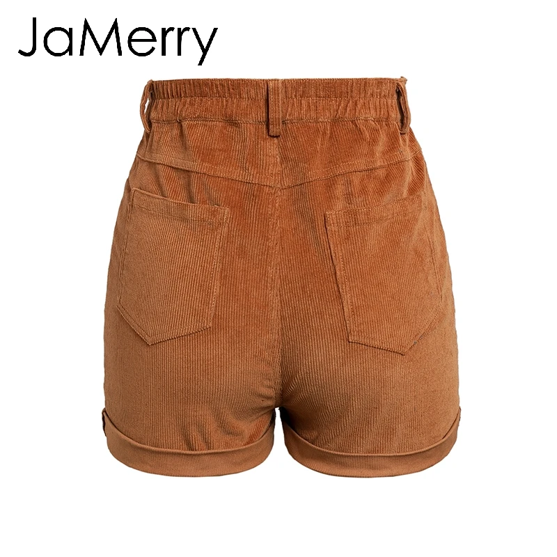 JaMerry Vintage corduroy high waist shorts bottoms women Casual streetwear shorts female Loose summer button short shorts