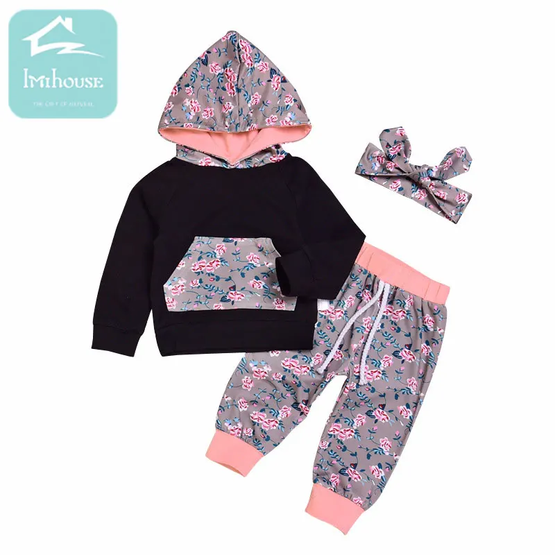 6M 24M Cute Baby Girl Clothes Set 3Pcs Infant Girl Black Long Sleeve