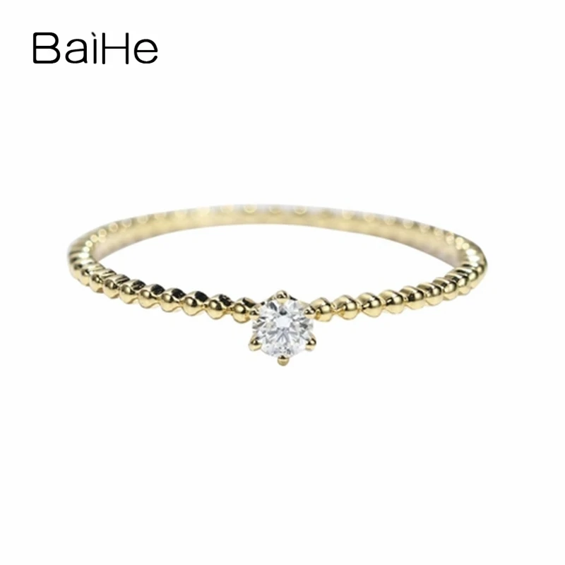BAIHE однотонное 14K желтое золото 0.07ct H/SI натуральные бриллианты свадебные женские