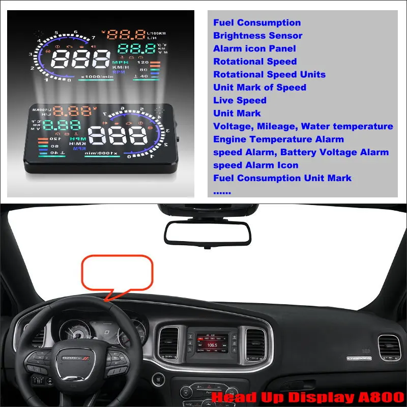 

For Dodge Charger/Challenger/Journey 2010-2020 AUTO OBD HUD Car Head Up Display Driving Screen Projector Reflecting Windshield