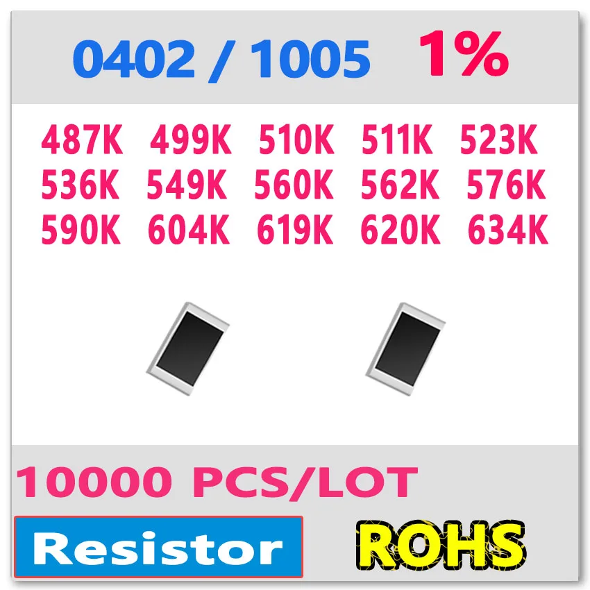 

JASNPROSMA OHM 0402 F 1% 10000pcs 487K 499K 510K 511K 523K 536K 549K 560K 562K 576K 590K 604K 619K 620K 634K smd 1005 Resistor