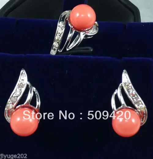 

Free Shipping Wholesale>>>Charming!Pink Coral Earring Ring Set