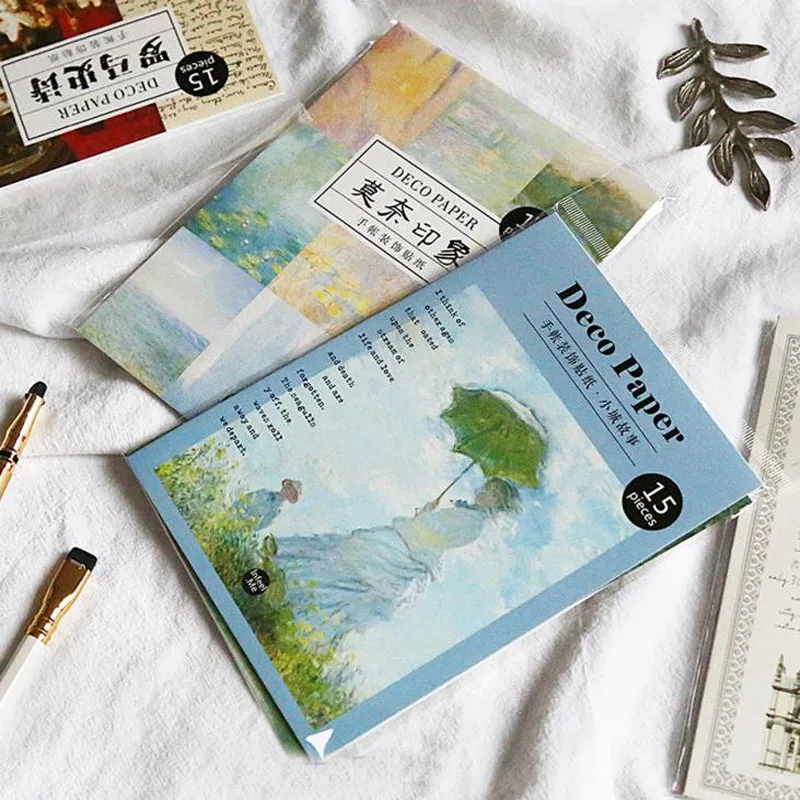 

15Sheets/Pack Hot Sale Painting Series Stationery Bullet Journal Diary Paper Calendar Stickers Scrapbooking Flakes
