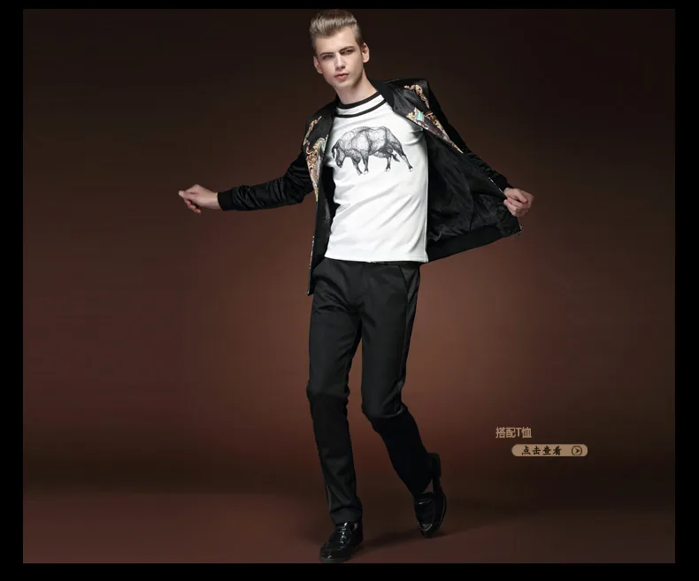 Fanzhuan Бесплатная доставка Модные Повседневные новые мужские мужчина весенняя куртка с принтом тонкий воротник личности оригинальный