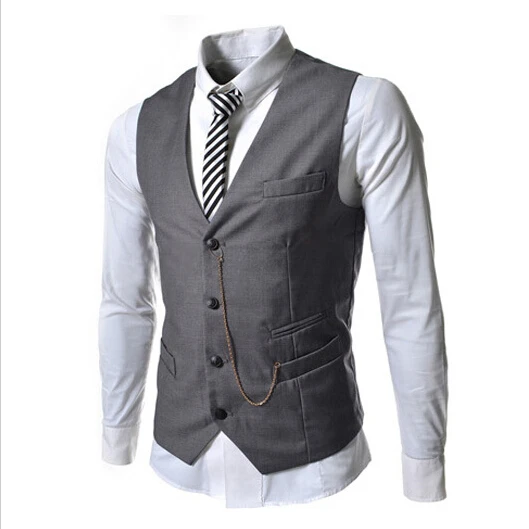 Деловой мужской костюм, жилет с металлической цепочкой, v-образный вырез, приталенный модный мужской жилет, мужской блейзер, жилет, 4 цвета, размер: m-xxl - Цвет: Light gray