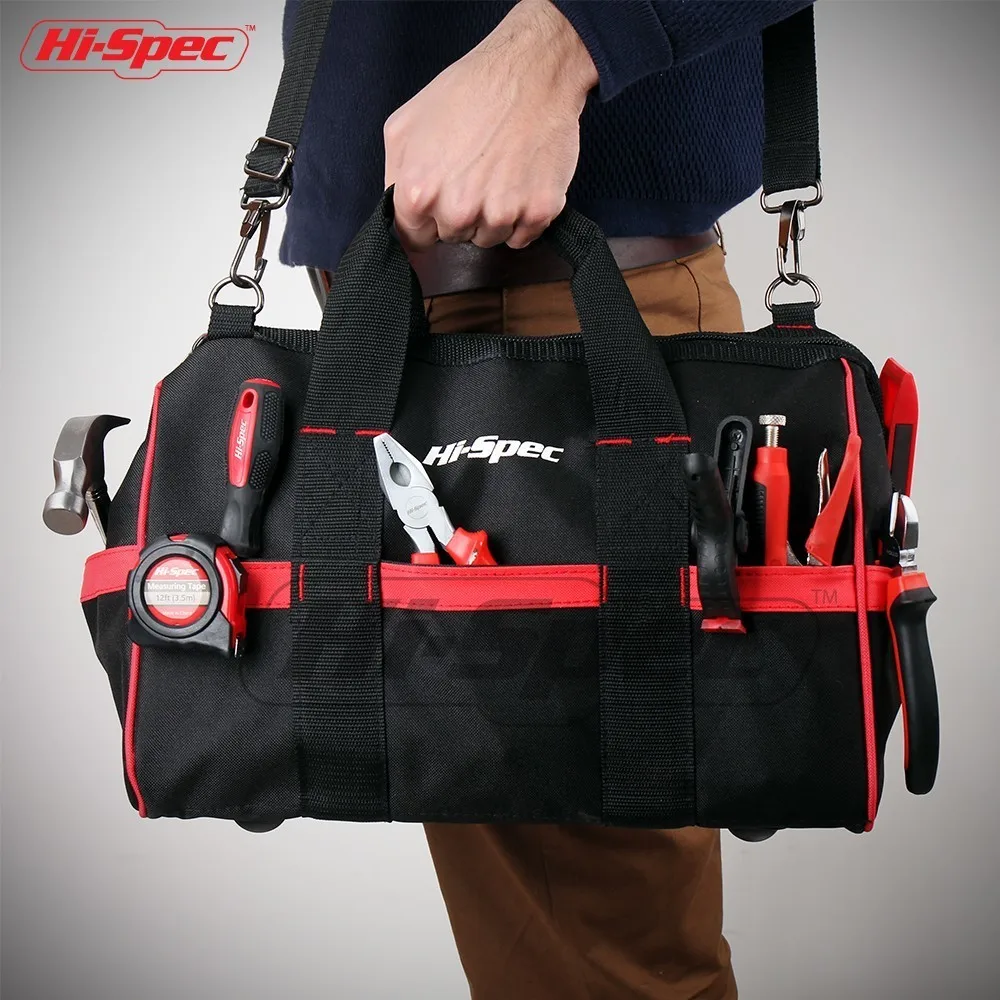 Hi-Spec 16 дюймов Регулируемый инструмент сумка Водонепроницаемый дорожные сумки большой Ёмкость сумки для инструментов с широким горлом на толстой подошве ремень сумки для хранения