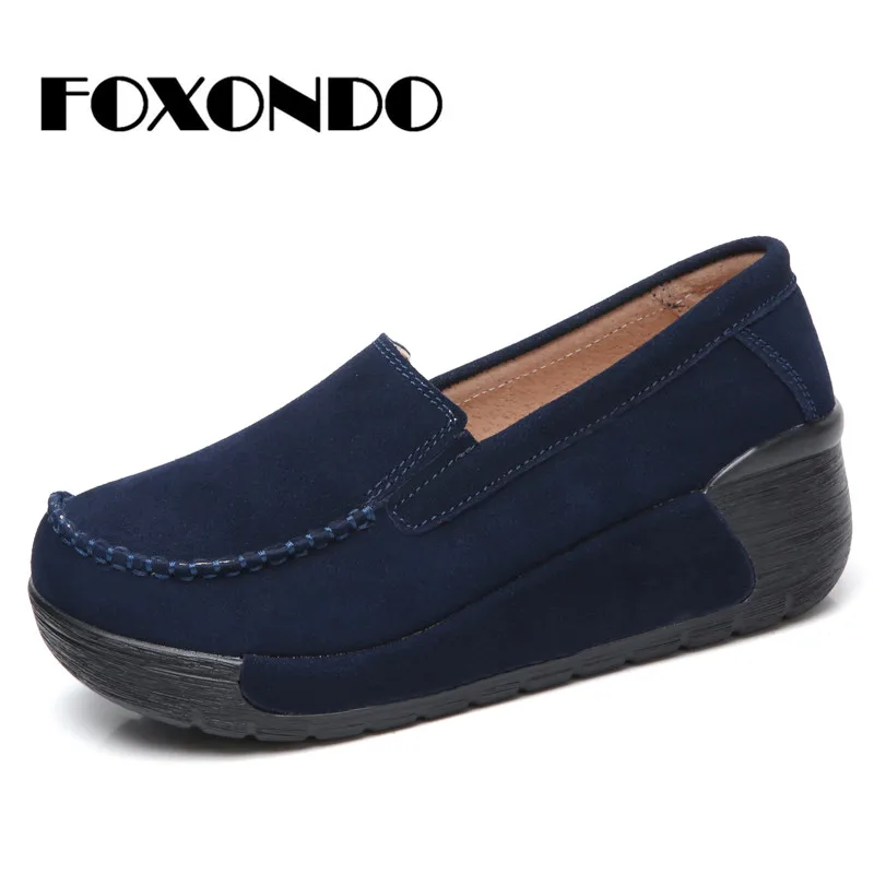 

FOXONDO 2018 Autumn women leather suede flat shoes women platform sneakers shoes woman slip on flats moccasins shoes creepers558