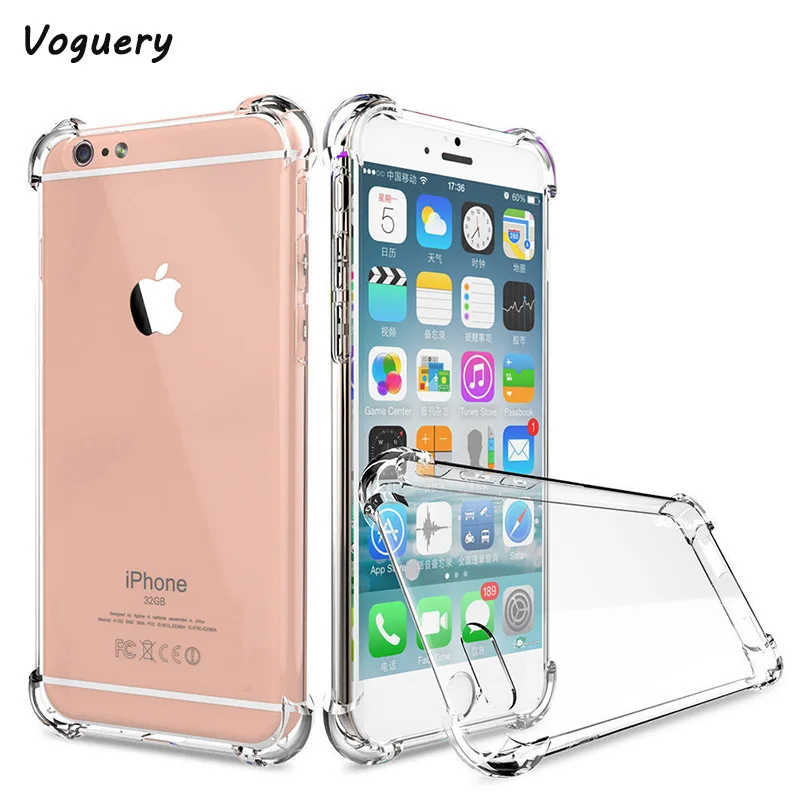 Армированная рамка Voguery прозрачный чехол для iPhone 6s 6 7 8 Plus Жесткий Чехол