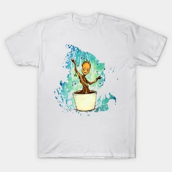 2017 Latest Brand Trend Guardians of the Galaxy T Shirt White Modal Dancing Wee Groot Watercolor Print T-Shirt Short Sleeve Tops