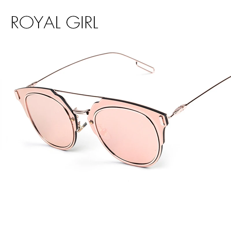 ROYAL GIRL Fashion Sunglasses Women Brand Designer Round Mirrored Double Bridge Frame Sun