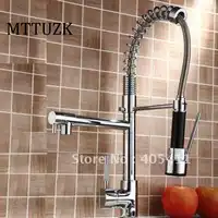 MTTUZK Factory direct sale pull out kitchen faucet.Solid Brass Thicken Chrome Spring faucets 2 Spouts kitchen mixer tap torneira