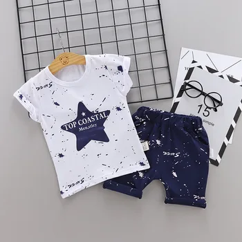 

2019 Summer Children's Clothing Set Baby Boy Short Sleeve Printed letter five-pointed star T-shirt + casual shorts Clothes Set