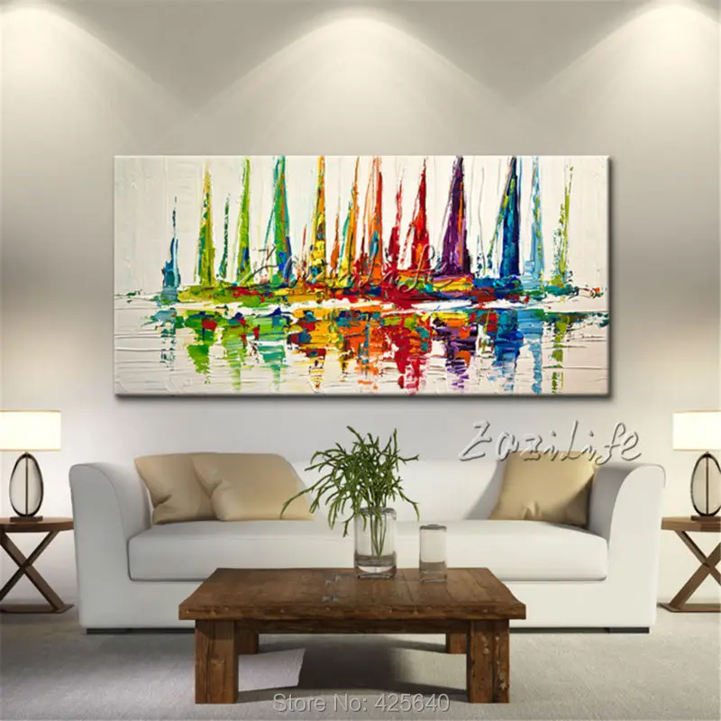 

Hand painted canvas oil paintings Wall art Pictures for living room Large Cheap modern abstract oil painting boat ship sailing 5
