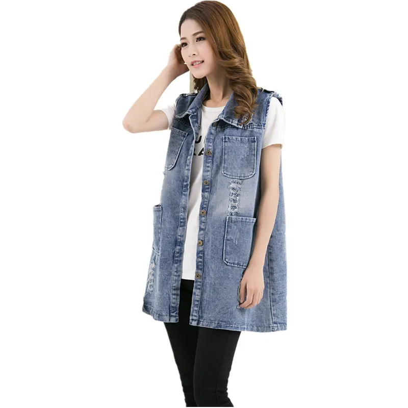 Casual Loose Women Jean Vest Large Size Denim Female Vest Sleeveless