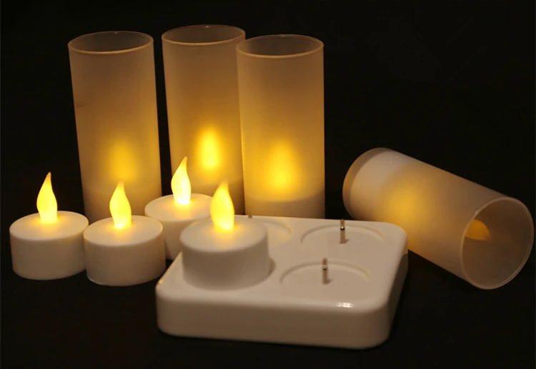 4 светодиодный ночной Перезаряжаемые Беспламенного Чай светильник в форме свечи на Рождество вечерние электронные свечи лампы