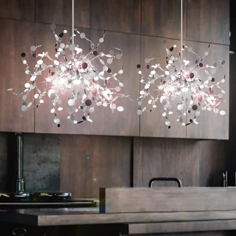 

terzani argent lighting hand made stainless steel leaf chandelier lamp for living room/bedroom home deor lighting